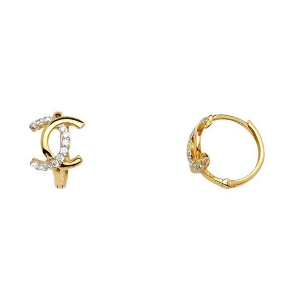 New 14K Yellow gold CZ Designer look Huggies Earrings 12mm